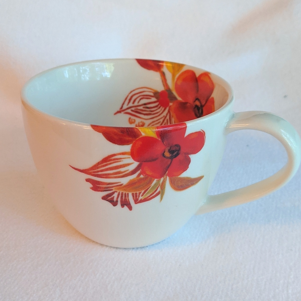 STARBUCKS Red Floral Coffee / Teacup Mug  -12 oz - 2008